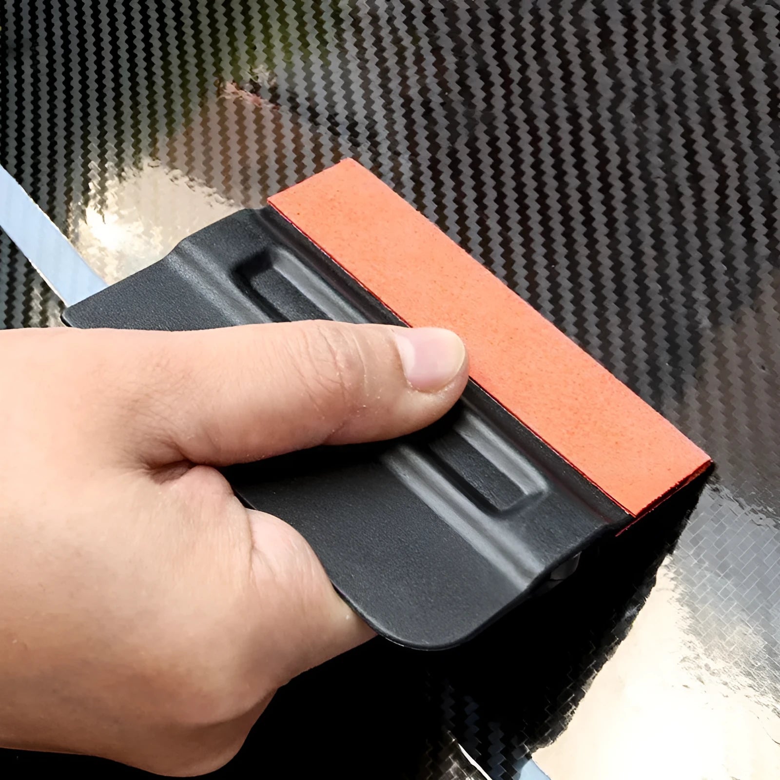 ABS plastic film scraper tool for car vinyl wrap removal with deerskin or wool head options.