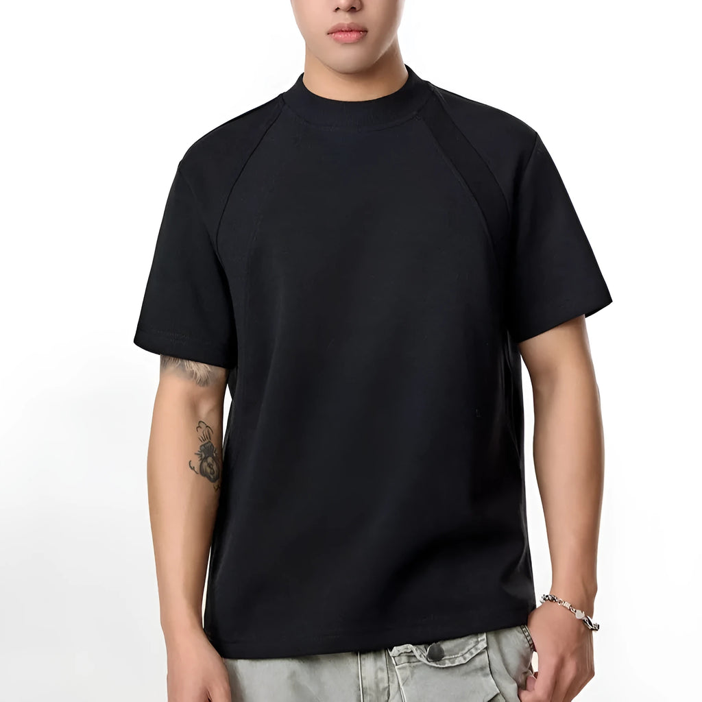 Short sleeve loose top with textured air layer stitching in grey.