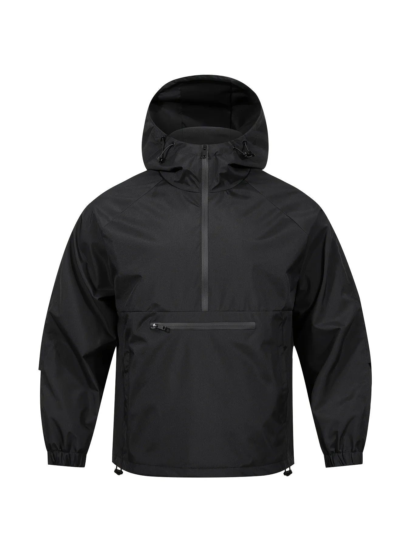 Men's light grey loose half-zip hooded corduroy jacket on a hanger