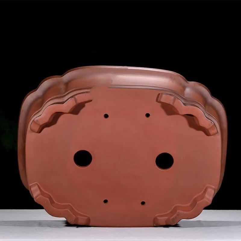 Large rectangular antique-finish purple clay flower pot in Chinese style.