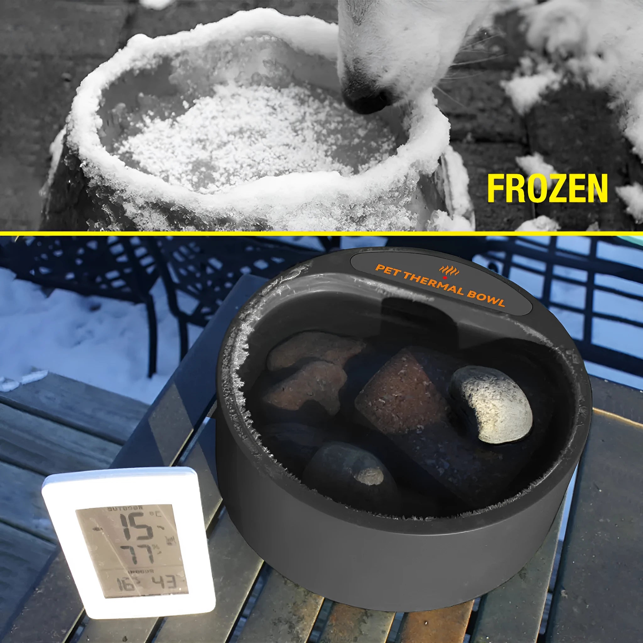 Black ABS pet heating bowl with temperature control and 2.2L capacity for cats and dogs