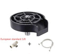 Black automatic stainless steel glass washer with ABS base and copper hose on a countertop.