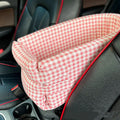 Plaid pet car going out dog kennel in pink and white cloth with PP cotton filling 42x22x20cm
