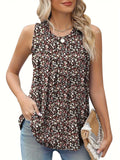 Plus size women's floral printed polyester vest with sleeveless design in black colour