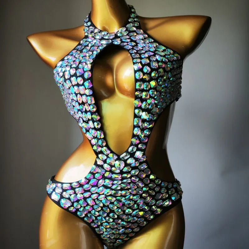 Women's one-piece swimsuit with diamond mesh pattern in army green colour.