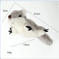 Grey plush flapping squirrel cat toy with open wings and touch-activated motion sensor for interactive kitten play