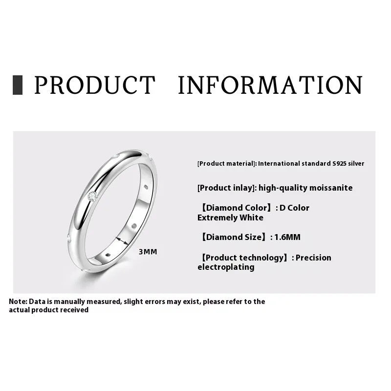 Geometric sterling silver bracelet ring with round detail on a size chart background.