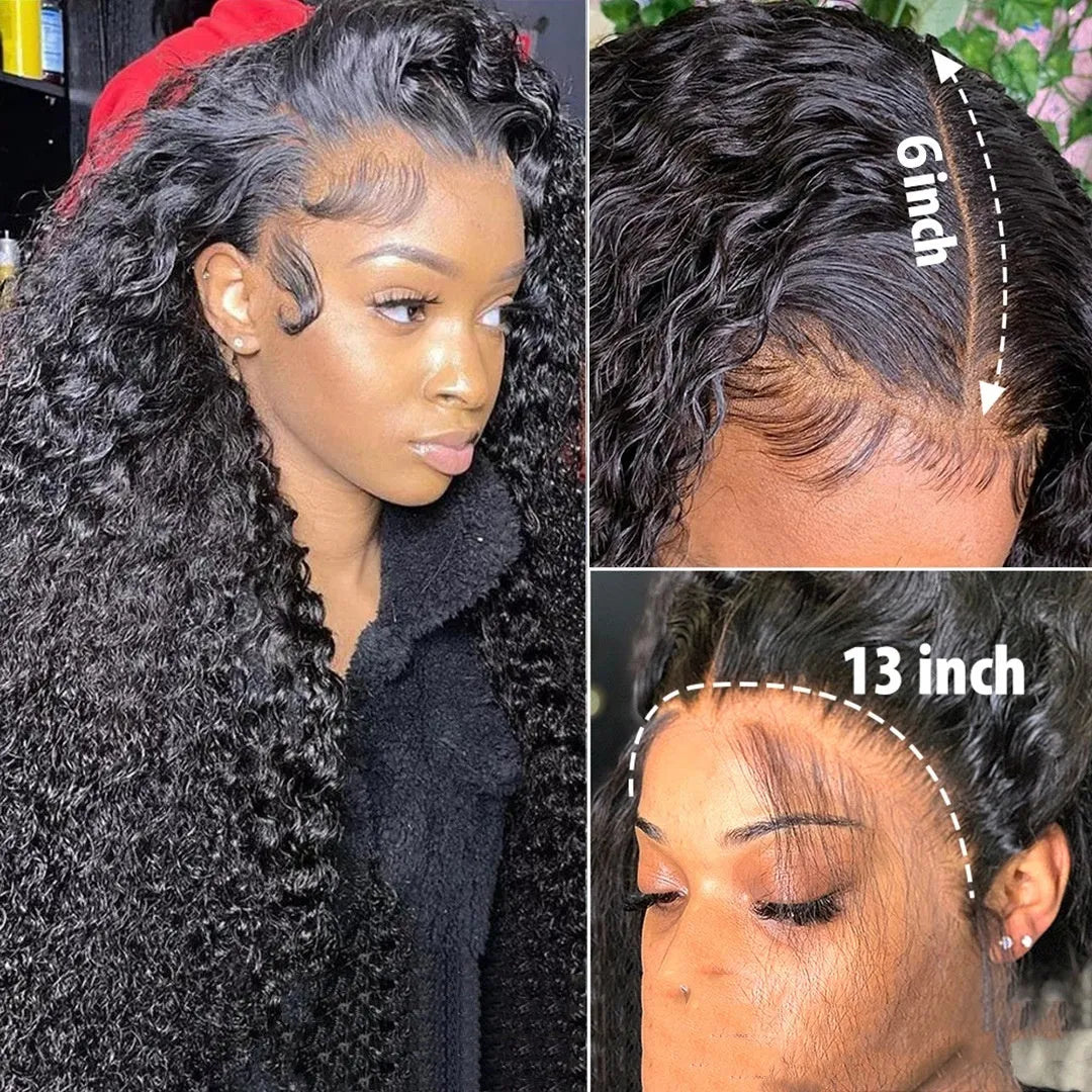 Jerry curly human hair lace front wig in medium length with half lace construction