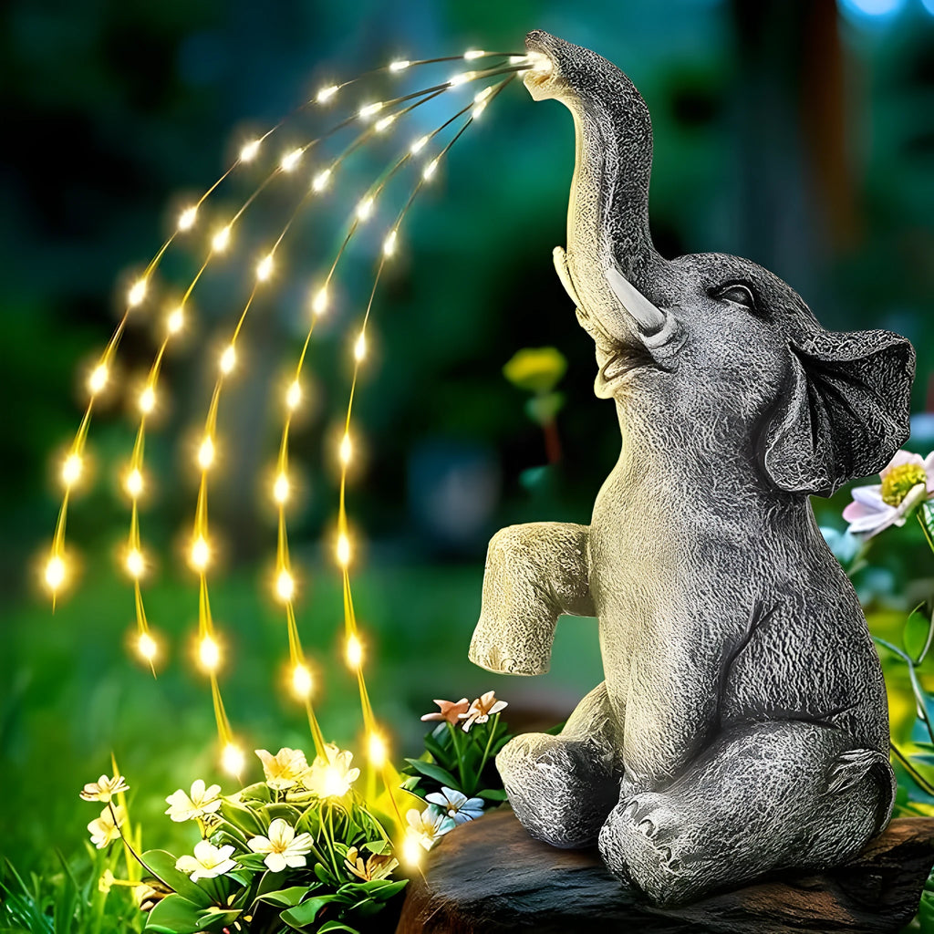 Resin elephant outdoor garden sculpture with LED light strip on grass