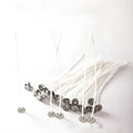 White cotton candle wicks in three lengths - 2.6cm, 6cm, and 8cm - for DIY candle making projects
