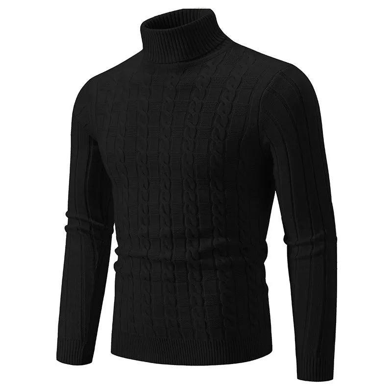 Men's slim fit chenille turtleneck pullover sweater in neutral colour on mannequin