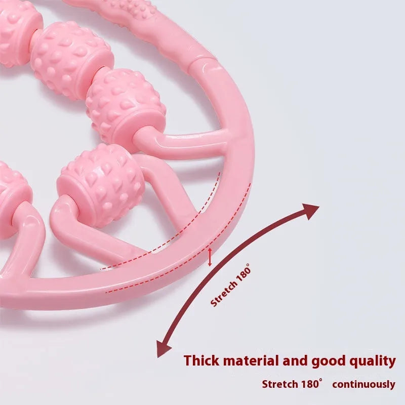 Ring clip leg massager roller with multiple wheels in macaron pink colour