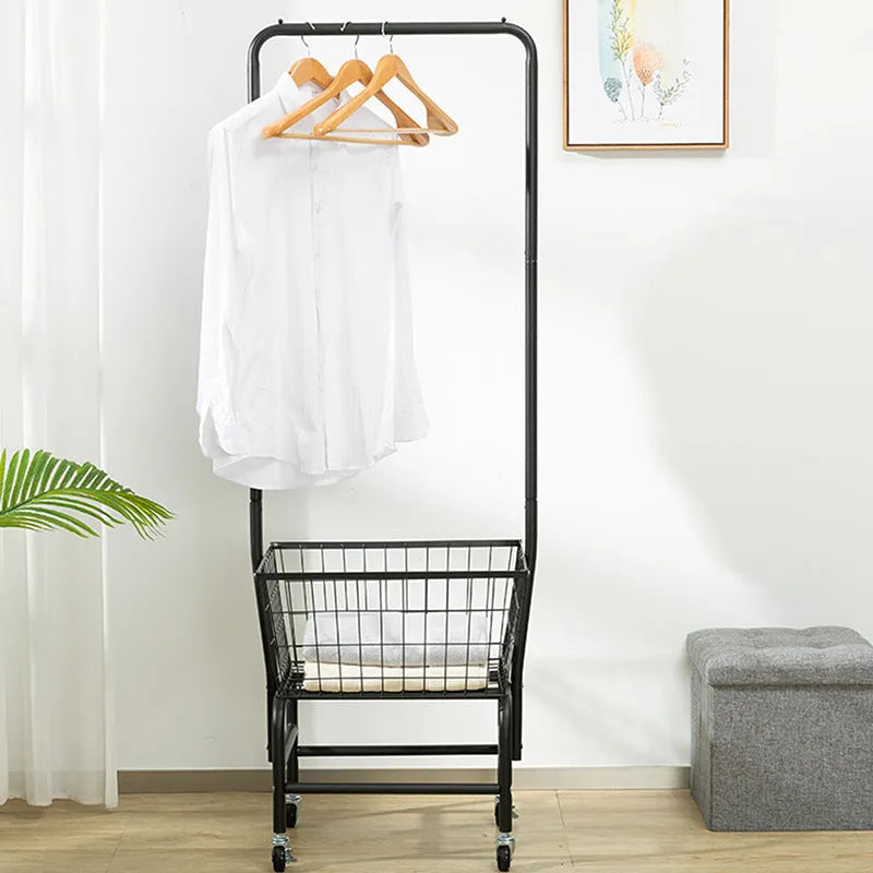 Iron pulley storage car wardrobe organiser with single rod and clothes hanger in white or black
