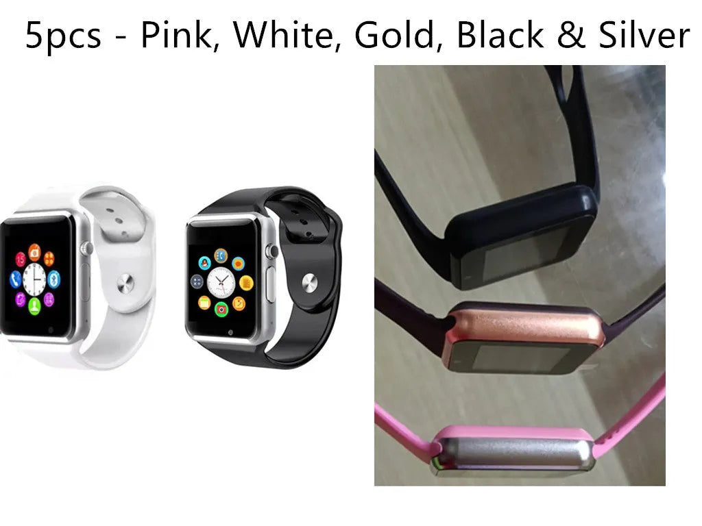 A1 Smart Watch with 1.54 inch touchscreen display showing interface, GSM SIM slot, and camera lens