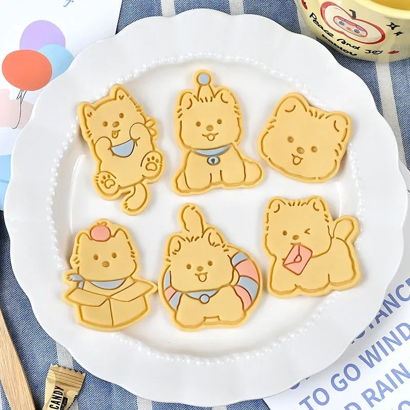Three dimensional plastic biscuit mould with puppy cartoon designs for baking