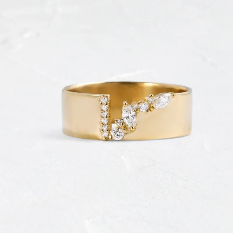 Gold electroplated women's fashion ring with shining zircon decorative element