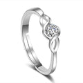 Korean style silver interwoven heart ring with adjustable opening, white diamond finish, copper base