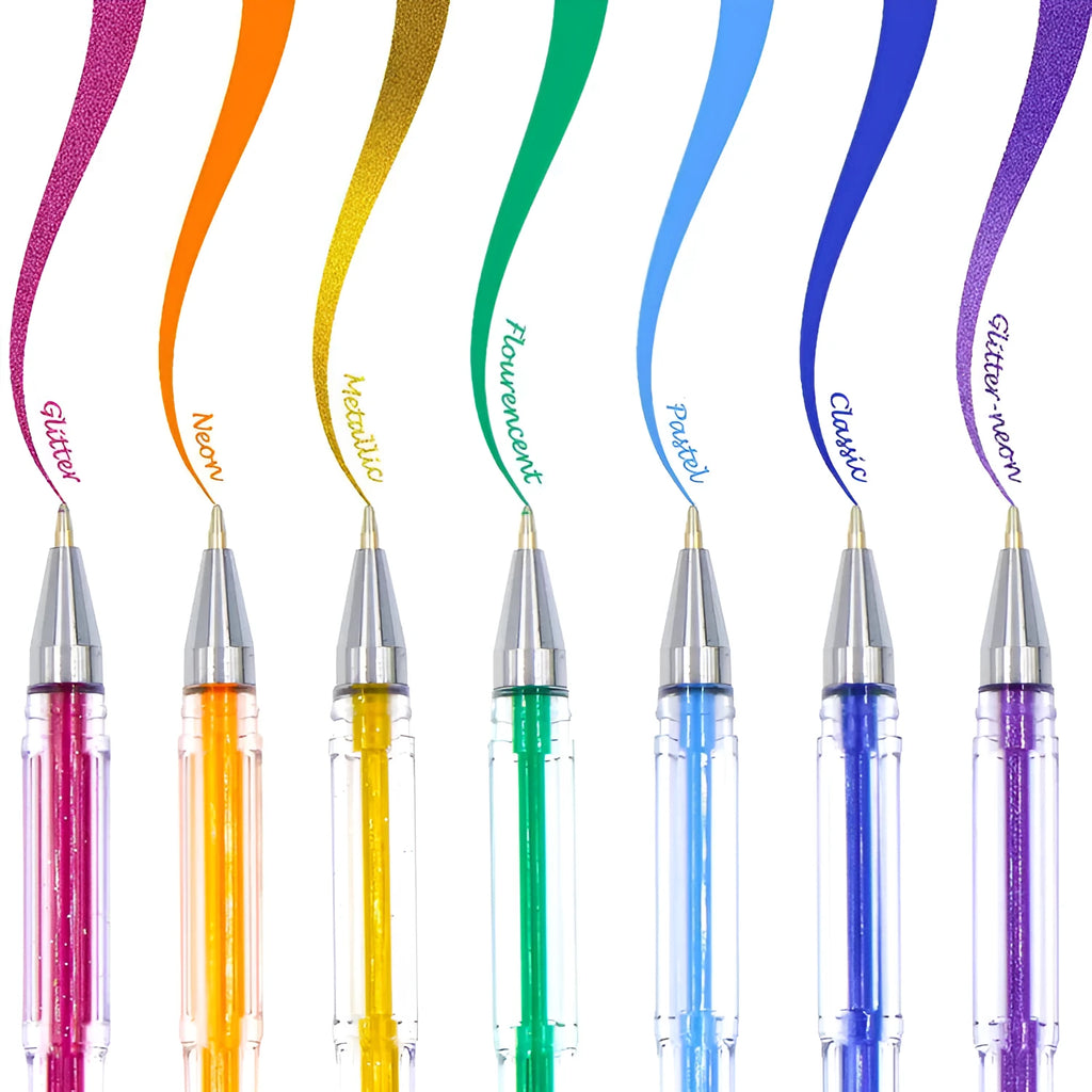 100 colour gel pens with watercolour effects showing dual tip sizes of 0.5mm and 1.0mm