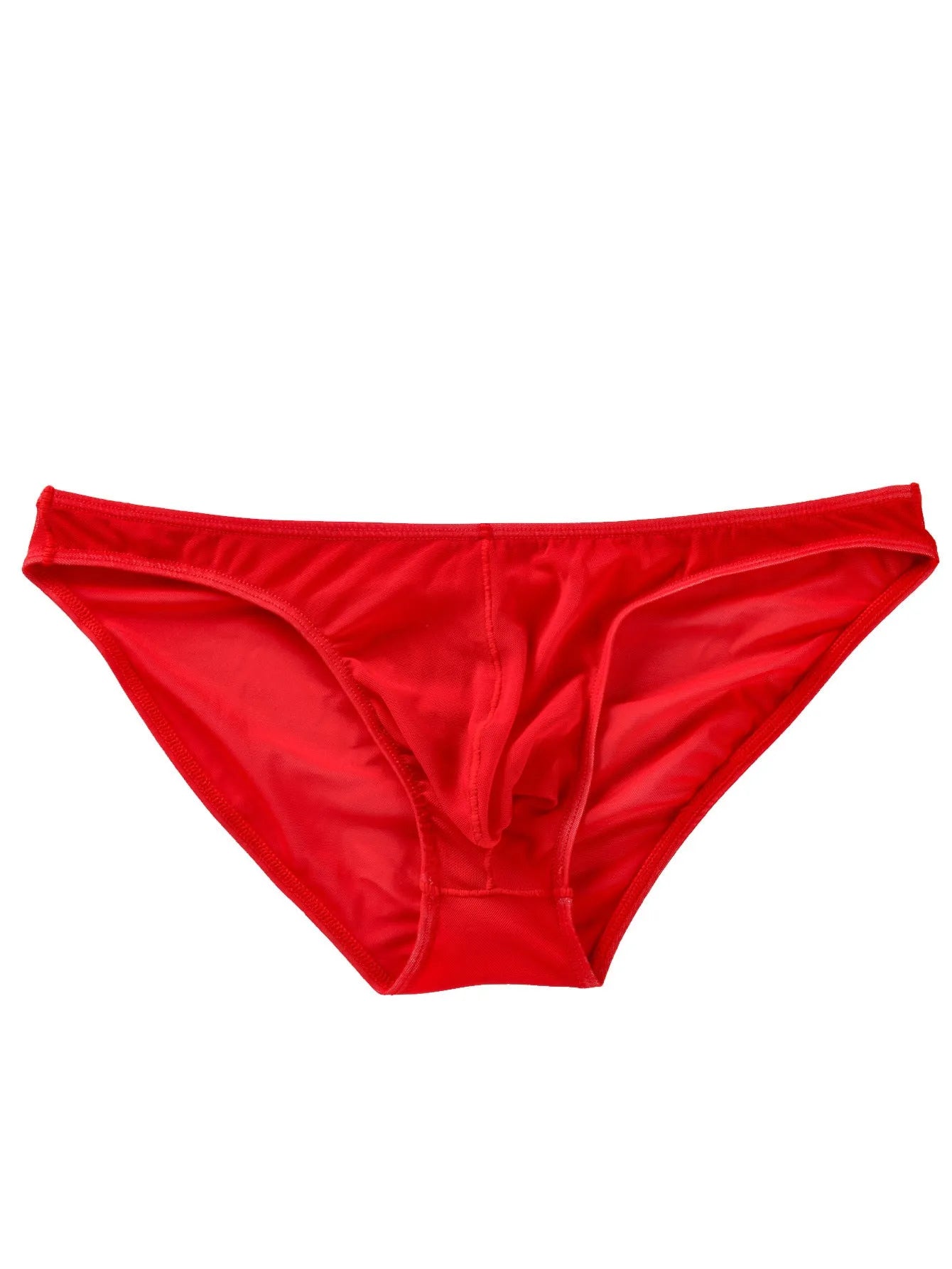 Men's black ice silk low-waist triangle briefs on a white background