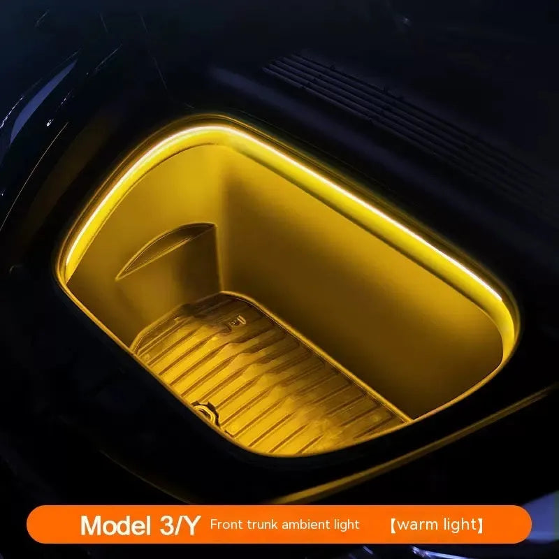 Tesla Model 3 and Y front centre console soft silicone ambience light in ice blue, pure white, and warm white options.