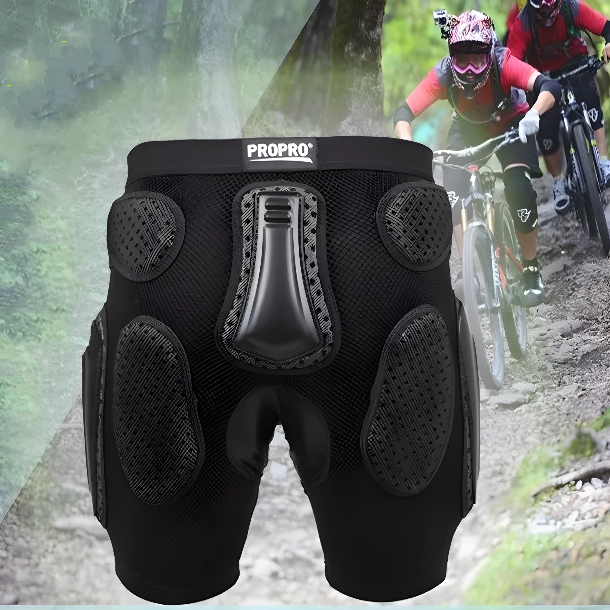 Black cycling hip protection pants for sports safety, shown in size L