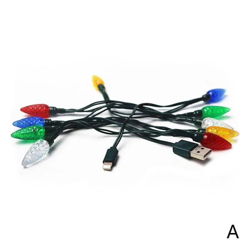 Green USB charging cable with 10 flashing LED lights for device charging and room decoration