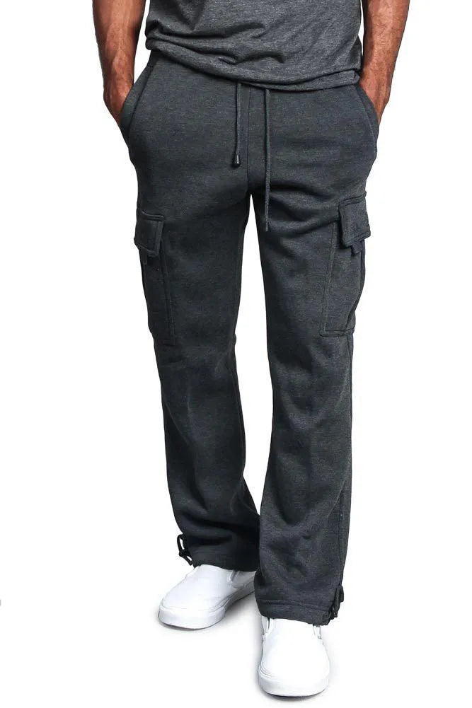 Casual multi-pocket loose straight-leg overalls in polyester broadcloth, black colour, flat front with drawstring waist