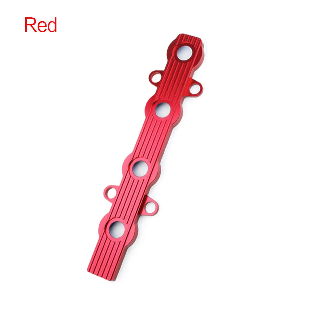 Aluminium alloy engine harness mounting bracket in blue, red, and silver colour options.