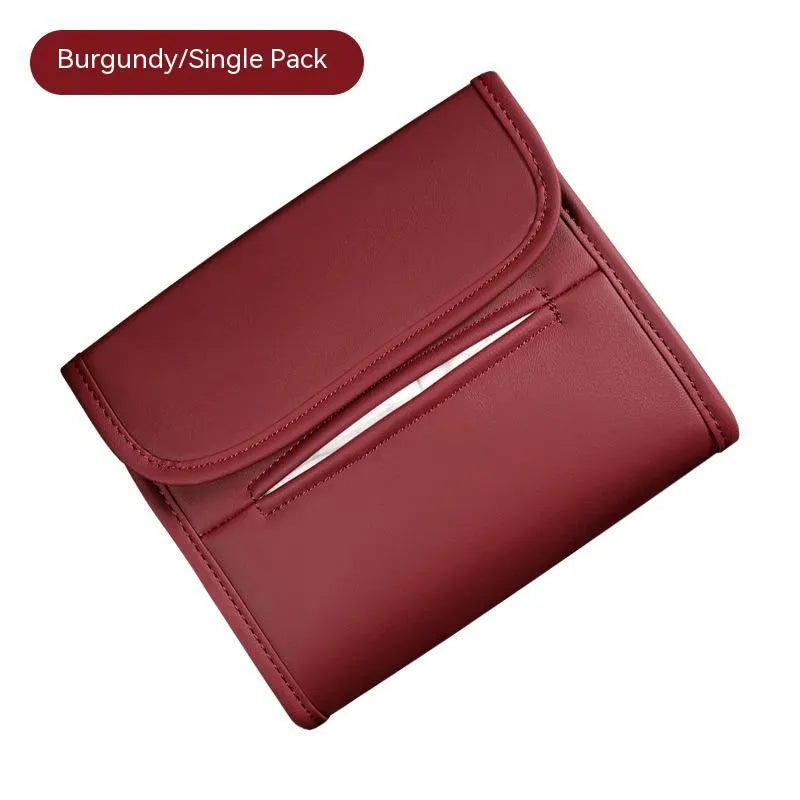 Leather car tissue box with elastic band for mounting on car seat or sun visor