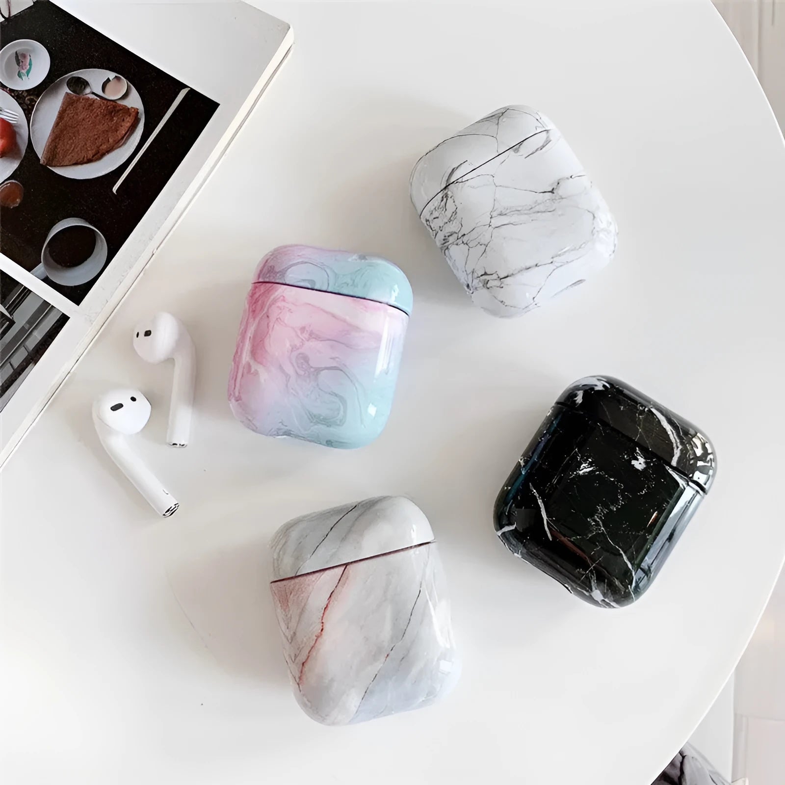 White marble pattern hard PC protective case cover for Apple AirPods charging box