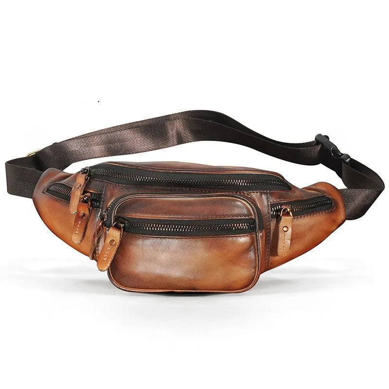 Cowhide leather shoulder messenger bag showing 32cm width and adjustable strap