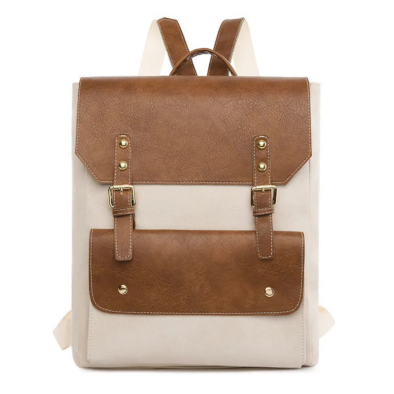Korean style retro backpack in soft PU material showing ventilation features and burden reduction design