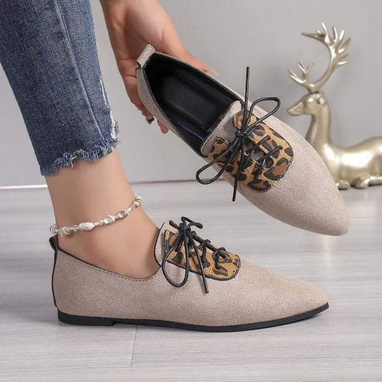Beige leopard print pointed toe pumps for women in plus sizes 36-43