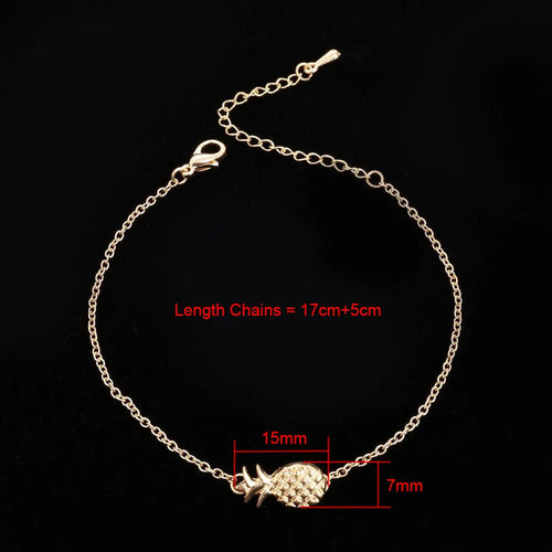 Women's alloy bracelet with pineapple charm in gold or silver tone