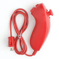 Wii left and right wireless gamepad controllers with rubber sleeve on the right-hand unit, in selected colour.