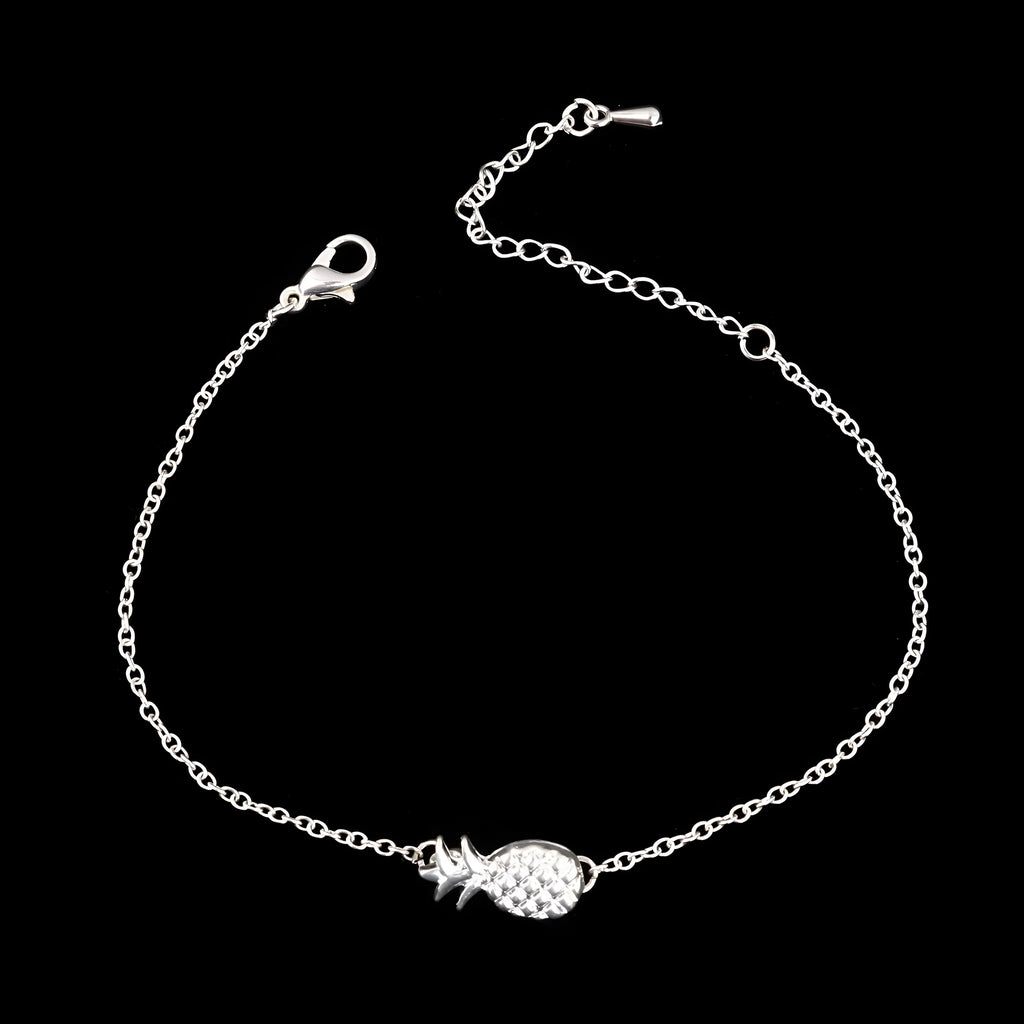 Women's alloy bracelet with pineapple charm in gold or silver tone