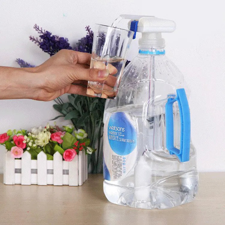 Electric pumping water device for beverages with silicone straw and pressure handle options