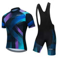 Cycling jersey and padded shorts set for summer mountain and road biking with moisture-wicking fabric