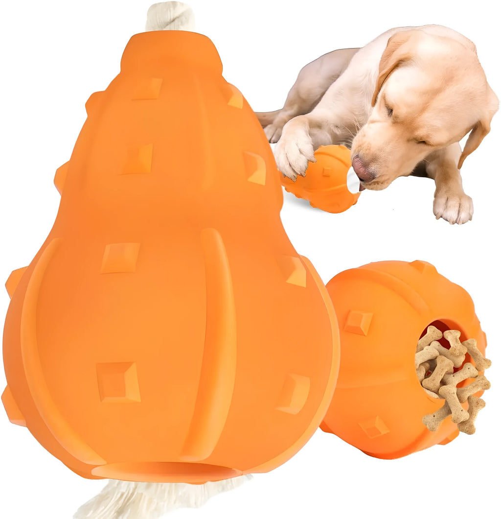 Natural rubber interactive dog toy with treat hole and strap for small and medium breed dogs