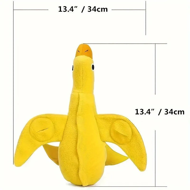 Yellow teddy pet toy with attached duck doll and built-in dog sound mechanism