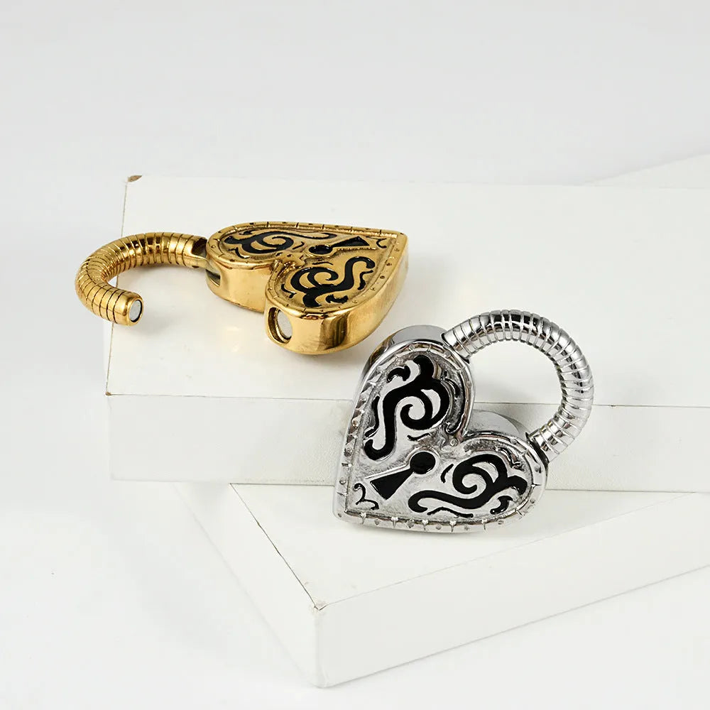 Heart-shaped stainless steel earring with electroplated finish in gold or steel colour options