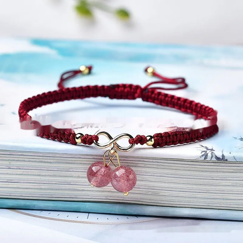 Women's natural strawberry quartz cherry bracelet with crystal gemstone and fruit-shaped design