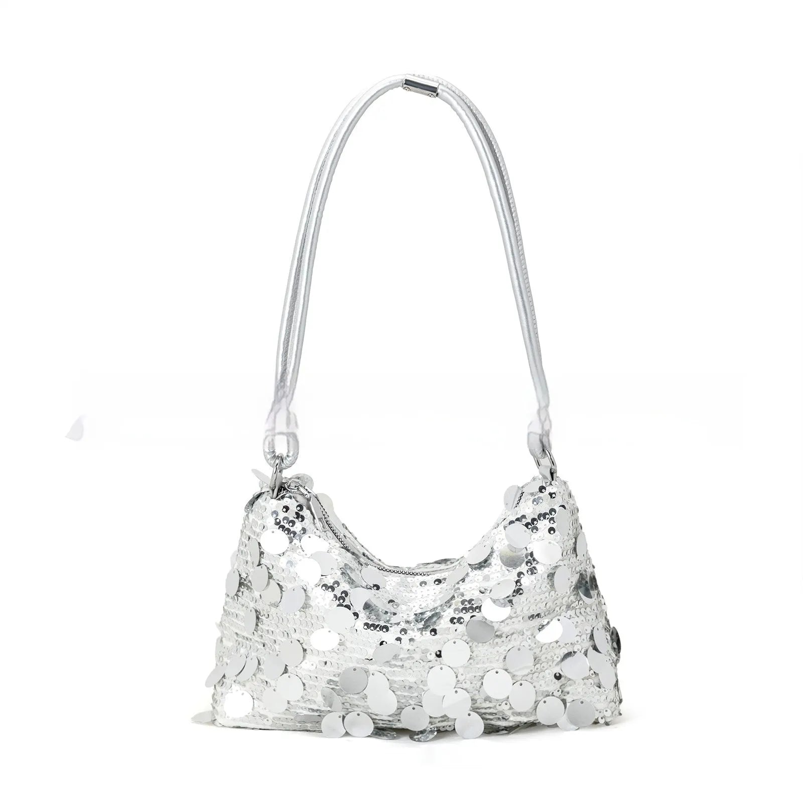 Gold soft polyester underarm crossbody shoulder bag showing sandwich pocket design and single strap.