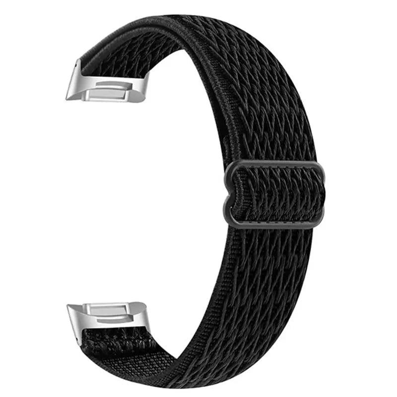 Nylon elastic strap with metal toe cap for Fitbit Charge 3/4/5/6, black colour, simple design