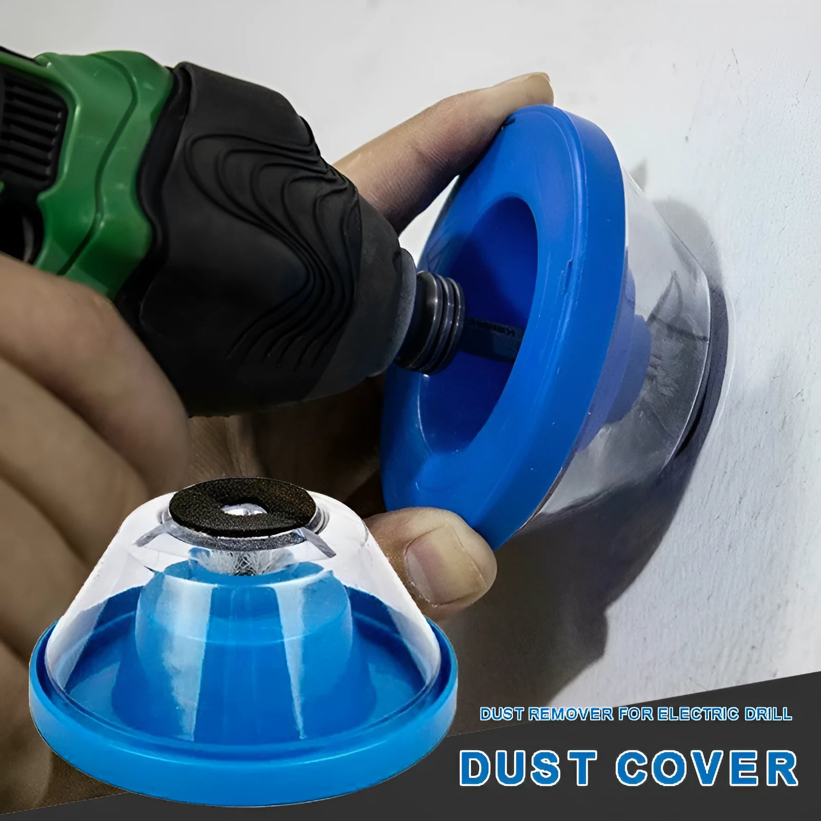 Blue plastic electric hammer dust cover with sponge grip for collecting drilling debris