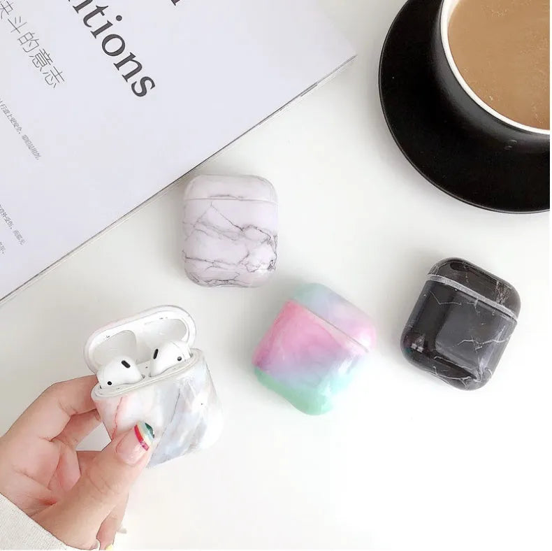White marble pattern hard PC protective case cover for Apple AirPods charging box