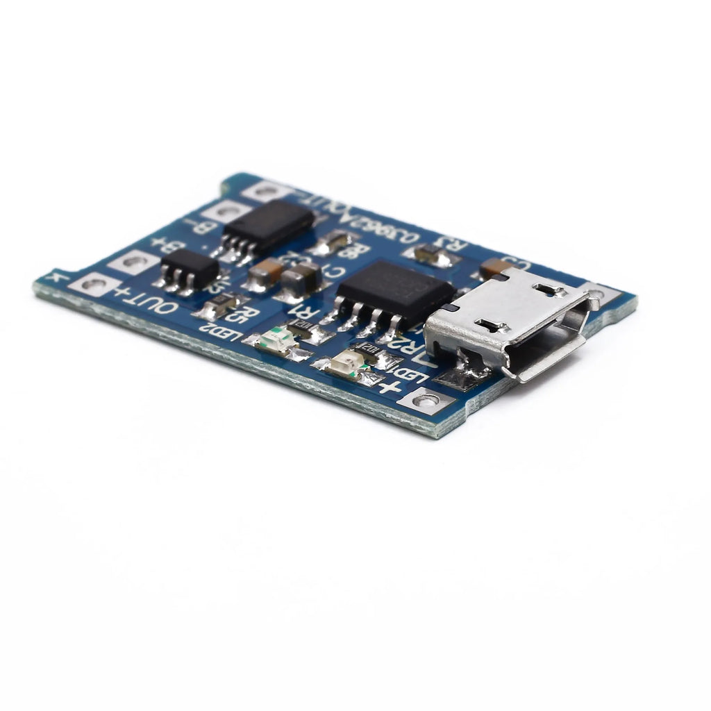 Small blue PCB lithium battery charging and protection board for 18650 cells