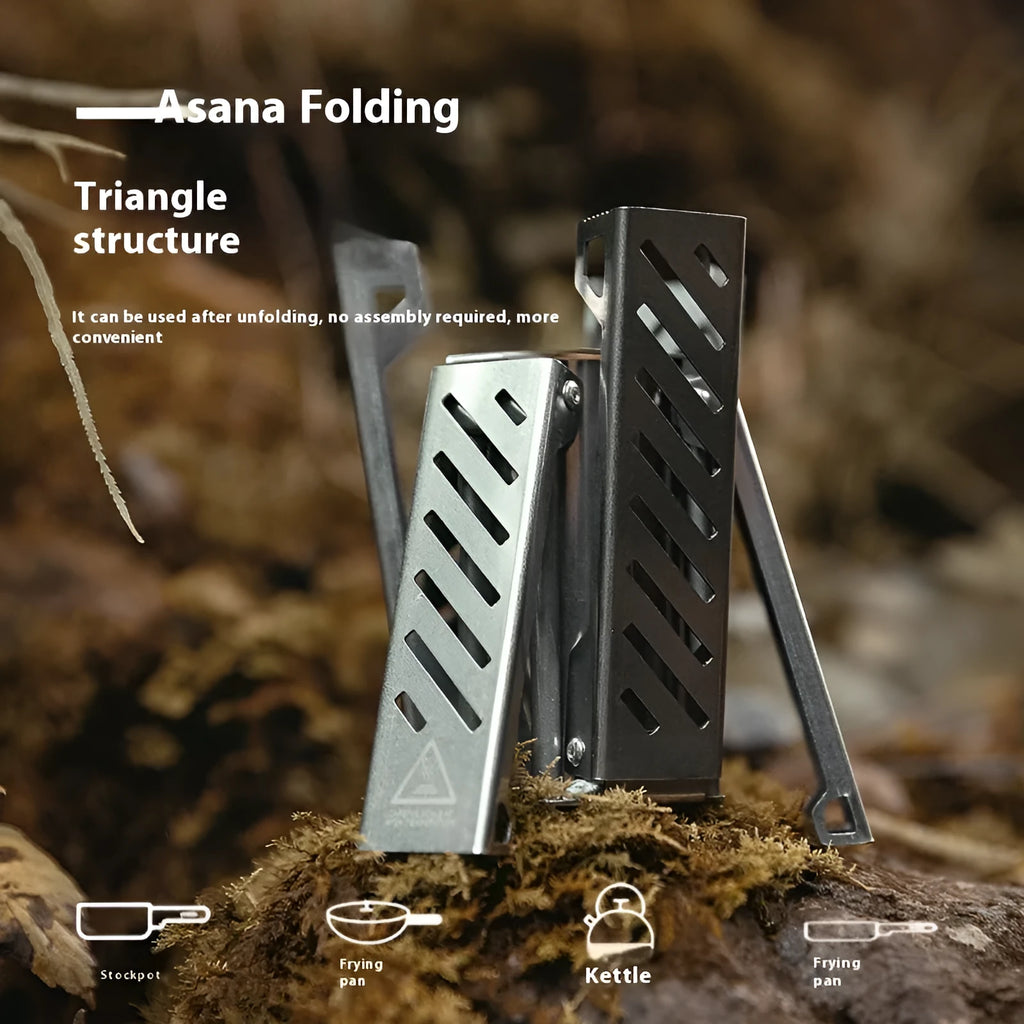 Hexagon-shaped foldable alcohol stove for camping shown in black and silver colour options