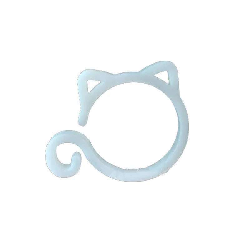 Cat-shaped plastic plant clip in red, yellow, green, and white colours for garden support.