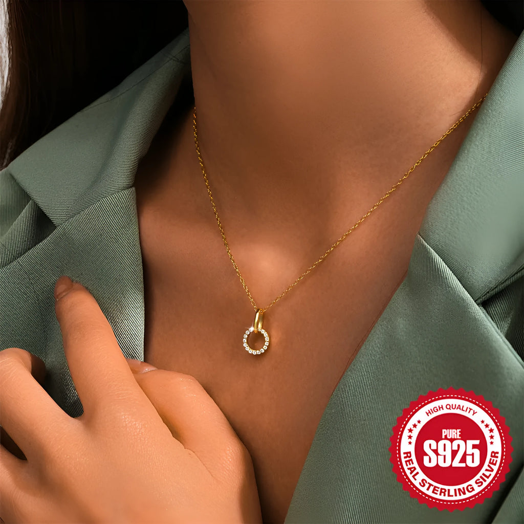 S925 sterling silver necklace with geometric pendant and gold colour plating on adjustable chain